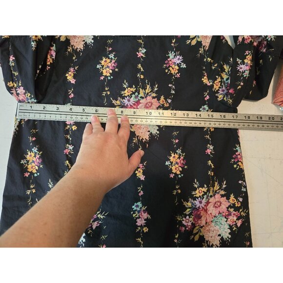 Alice + Olivia Floral Print Bell Sleeve Top XS Black Multicolor Cotton - Picture 5 of 7